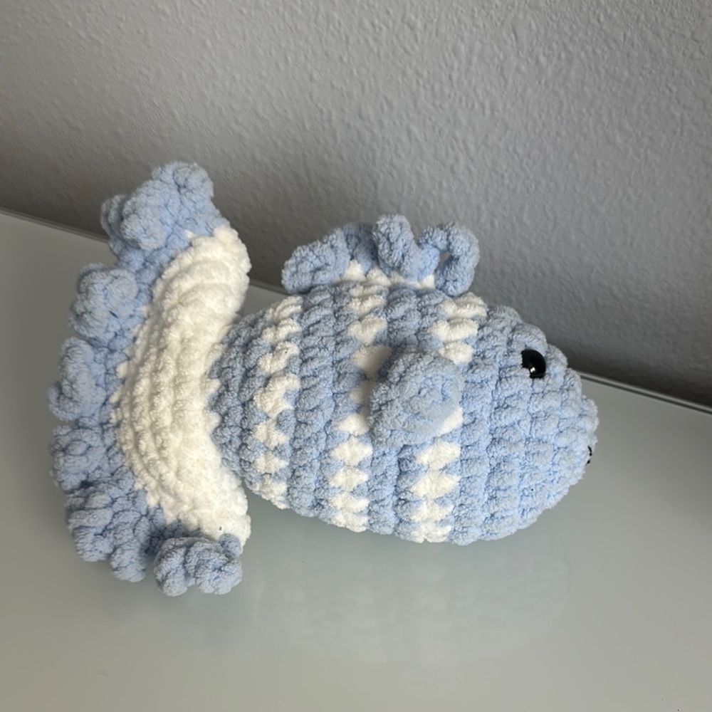 Blue and White Crochet Fish Plush